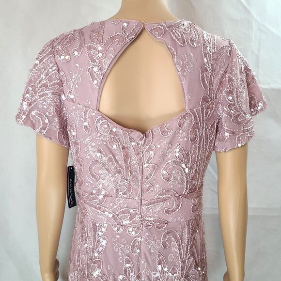 New R&M Richards Women's (8) Rose Embroidered & Sequin Flutter Sleeve Maxi Dress - Picture 7 of 16
